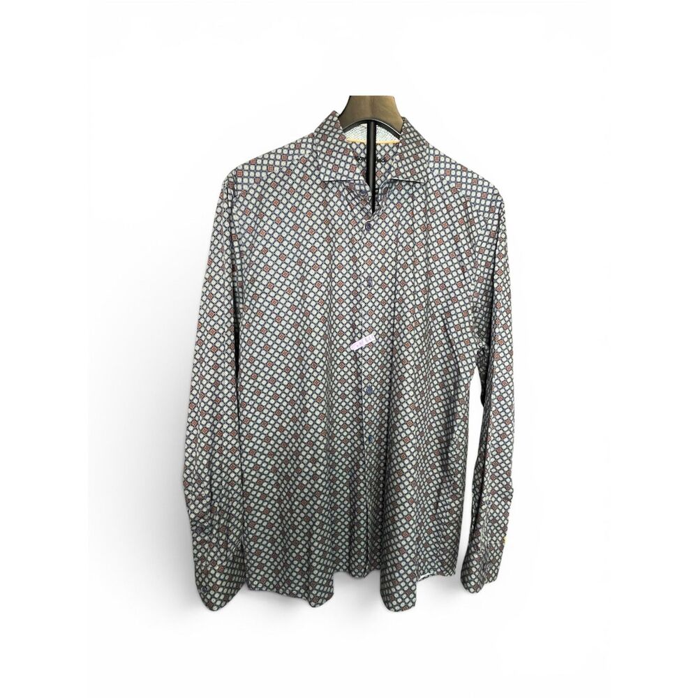 Visconti Black Tailored Fit Geometric Print Button Up Shirt Men's L 41/42
